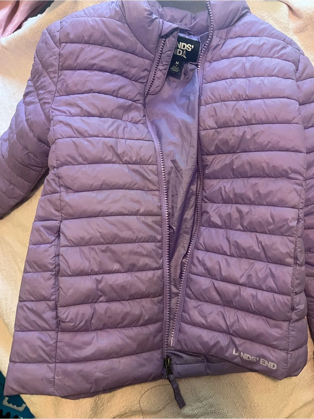 Lands' End Girls 8- M Lightweight Quilted Puffer Jacket - Light Purple
